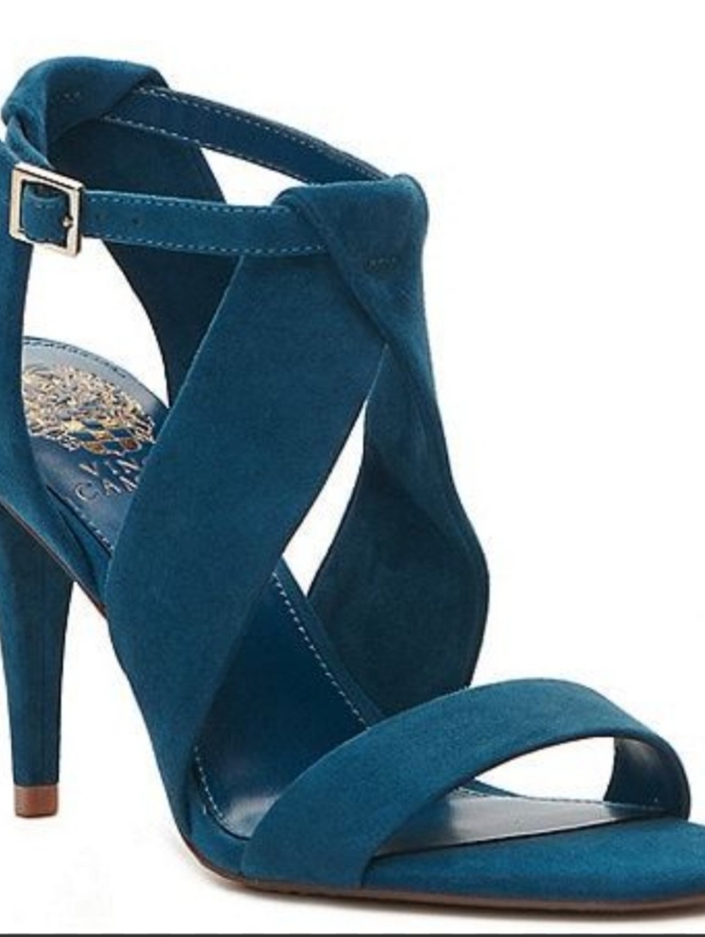 Vince Camuto Teal Blue Suede Knotted Ankle-Strap Heels